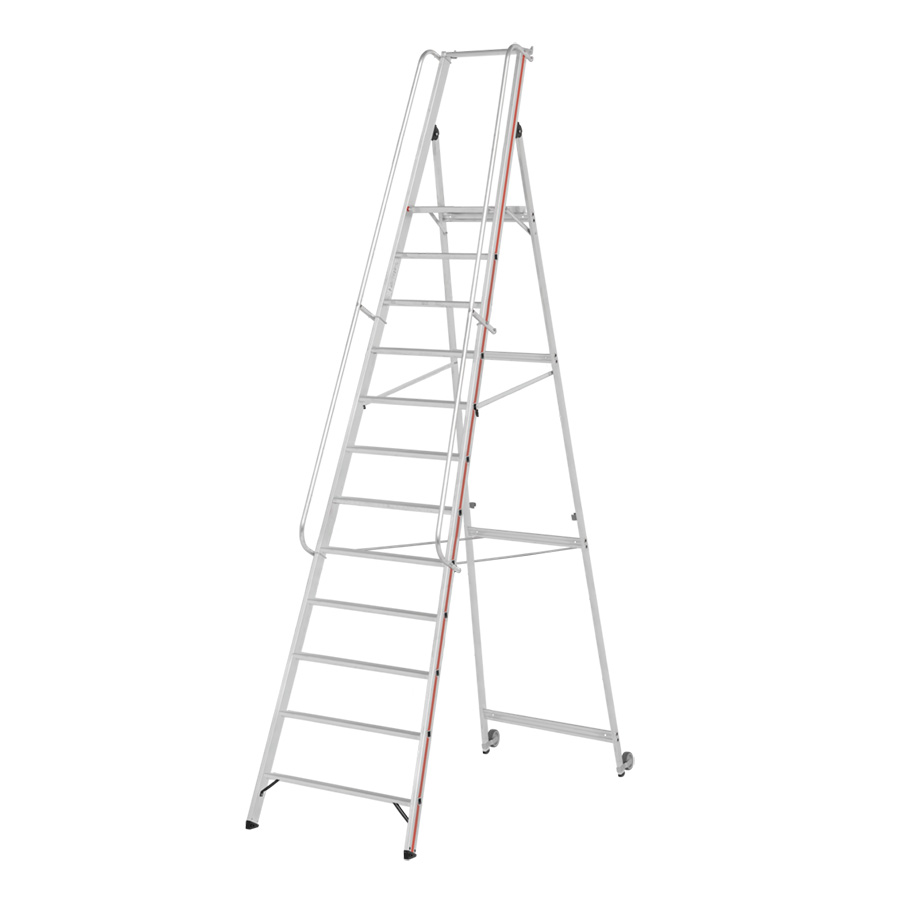 [010440] Escalera de mano plegable con plataforma y ruedas - 12 escalones - Dim.: 3950x850x3600h mm - Aluminio