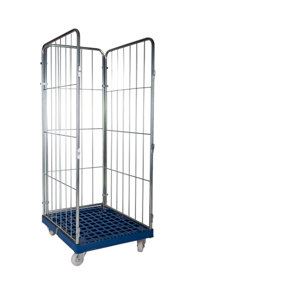 [011799] Roll contenedor de varilla cincada con 3 lados y base plástica - Dim.: 725x810x1800h mm - Acero cincado