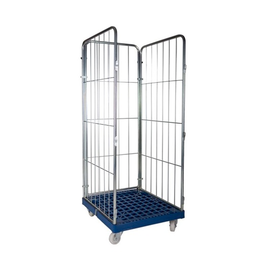 [011799] Roll contenedor de varilla cincada con 3 lados y base plástica - Dim.: 725x810x1800h mm - Acero cincado