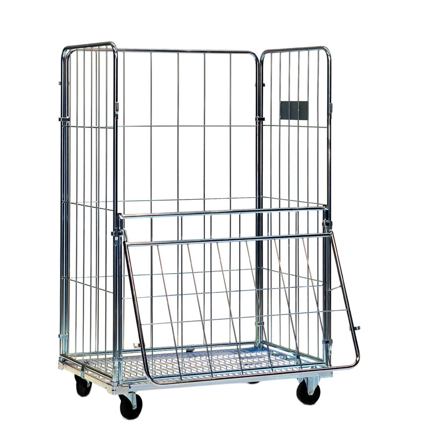 [011802] Roll contenedor de varilla cincada con 3 lados y puerta - Dim.: 1200x1000x1800h mm - Acero cincado