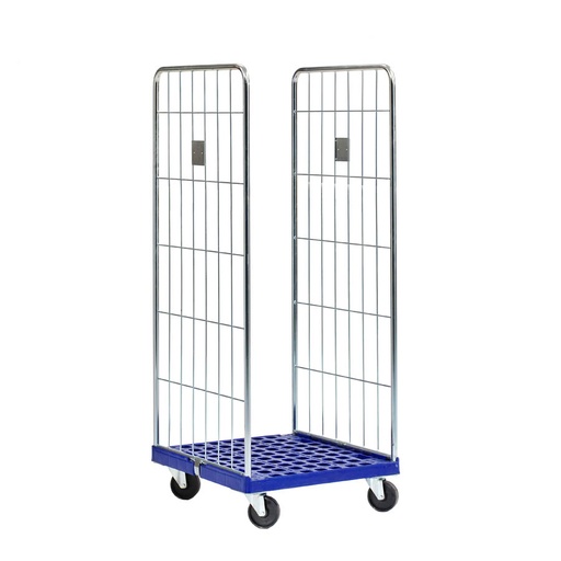 [011803] Roll contenedor de varilla cincada con 2 lados y base plástica - Dim.: 720x800x1800h mm - Acero cincado