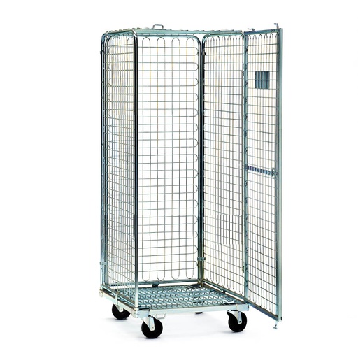 [011804] Roll contenedor de varilla cincada con 3 lados y puerta completa - Dim.: 720x830x1840h mm - Acero cincado