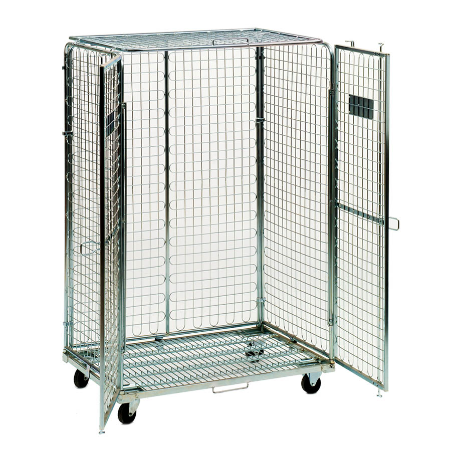 [011805] Roll contenedor de varilla cincada con 3 lados y 2 puertas - Dim.: 1200x800x1840h mm - Acero cincado