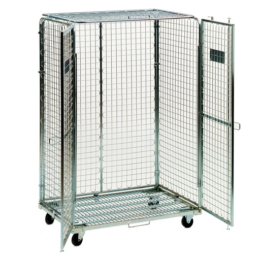 [011805] Roll contenedor de varilla cincada con 3 lados y 2 puertas - Dim.: 1200x800x1840h mm - Acero cincado