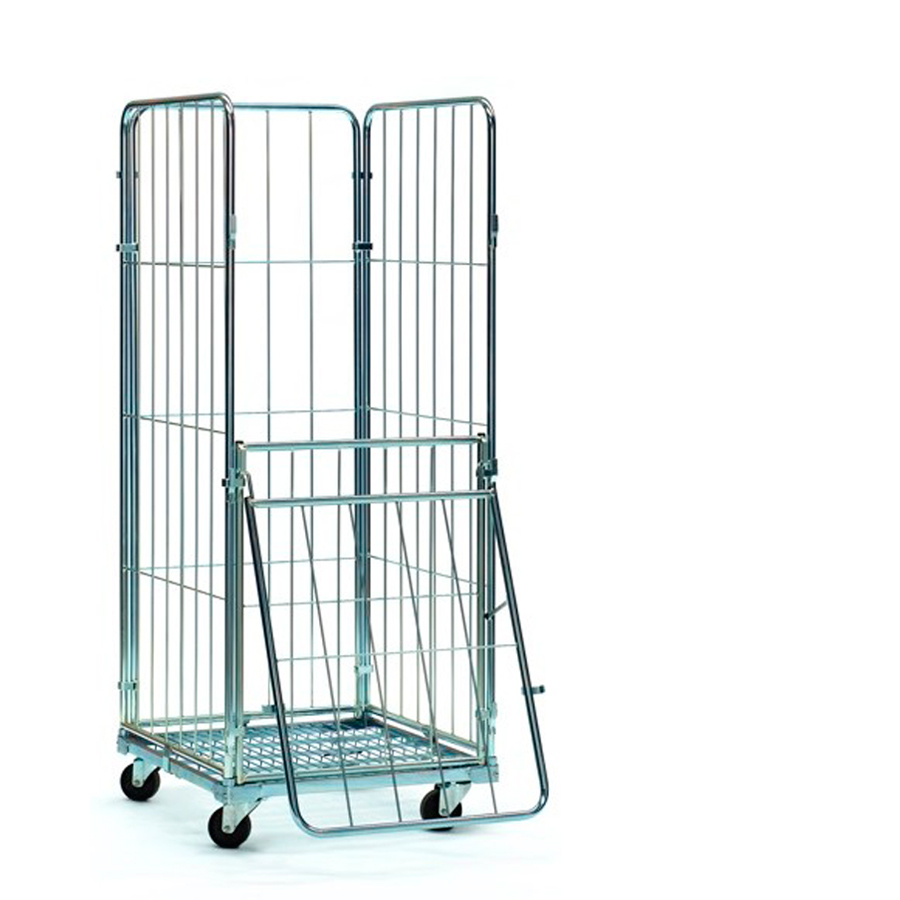 [011808] Roll contenedor de varilla cincada con 3 lados y puerta - Dim.: 600x800x1520h mm - Acero cincado