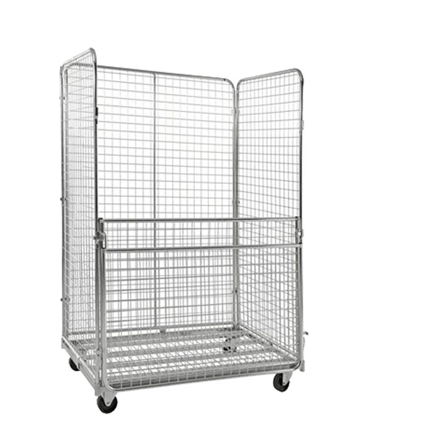 [011812] Roll contenedor de varilla cincada con 3 lados y 1 puerta abatible - Dim.: 1200x800x1800h mm - Acero cincado