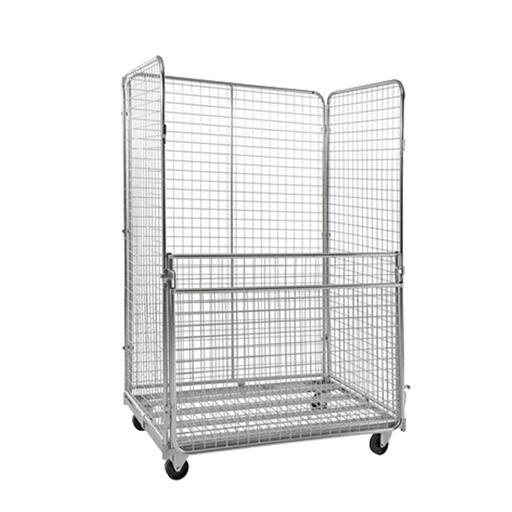 [011812] Roll contenedor de varilla cincada con 3 lados y 1 puerta abatible - Dim.: 1200x800x1800h mm - Acero cincado