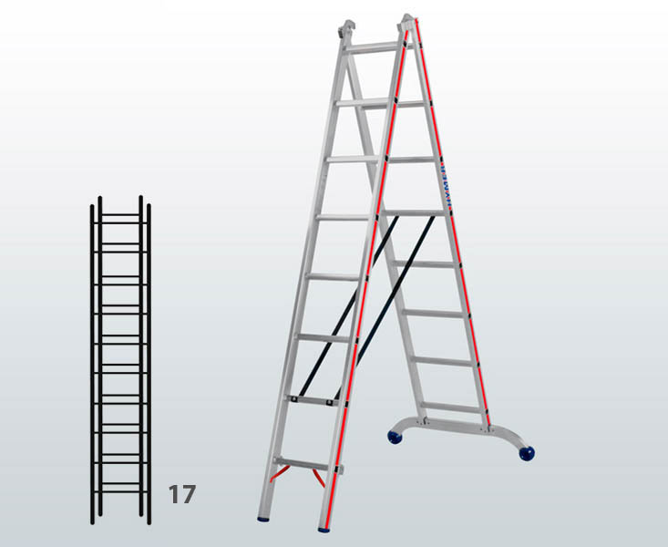 [012901] Escalera transformable de 2 tramos para uso profesional con 17 peldaños - Dim.: 960 x 66 x 4910h mm - Aluminio