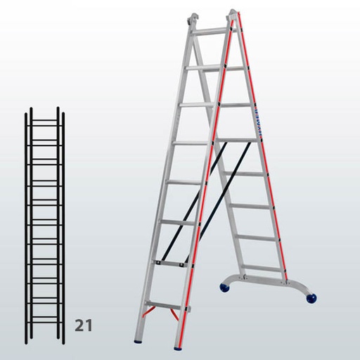 [012902] Escalera transformable de 2 tramos para uso profesional con 21 peldaños - Dim.: 960 x 71 x 6040h mm - Aluminio