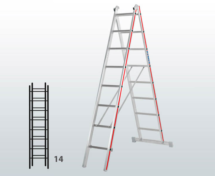 [012911] Escalera transformable de 2 tramos para uso industrial con 14 peldaños - Dim.: 715 x 60 x 4000h mm - Aluminio