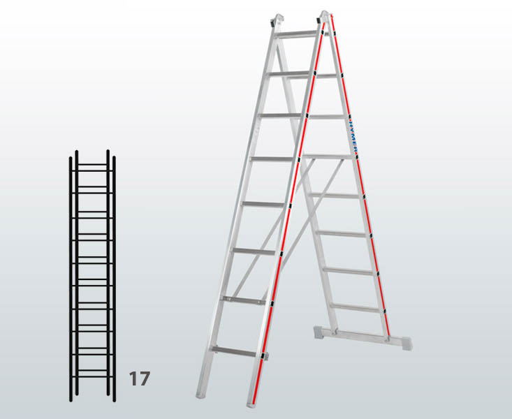 [012912] Escalera transformable de 2 tramos para uso industrial con 17 peldaños - Dim.: 910 x 66 x 4840h mm - Aluminio