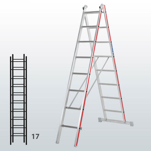 [012912] Escalera transformable de 2 tramos para uso industrial con 17 peldaños - Dim.: 910 x 66 x 4840h mm - Aluminio