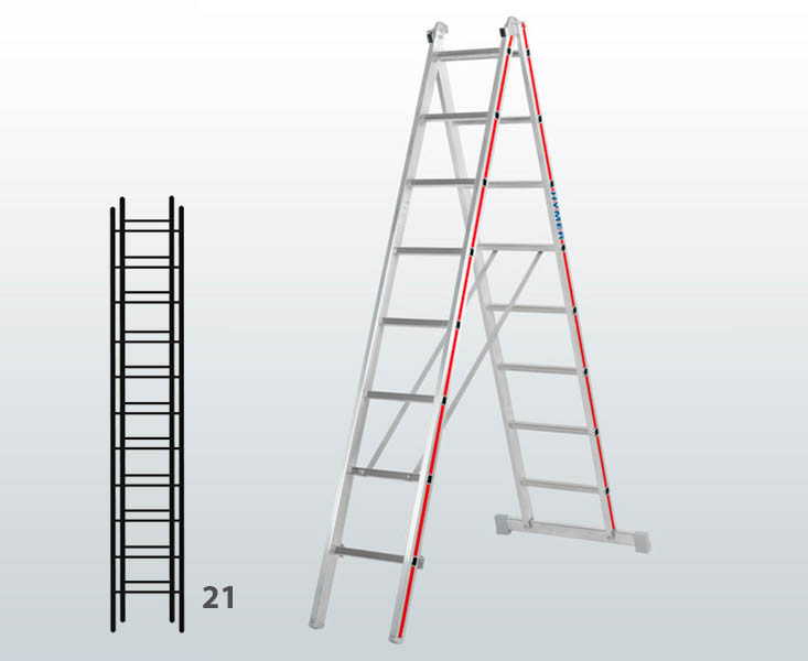 [012913] Escalera transformable de 2 tramos para uso industrial con 21 peldaños - Dim.: 910 x 71 x 5960h mm - Aluminio