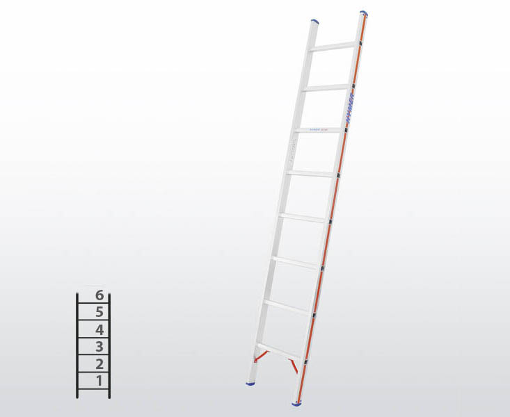 [012920] Escalera apoyable manual de un tramo para uso profesional con 6 peldaños - Dim.: 425 x 1880h mm - Aluminio