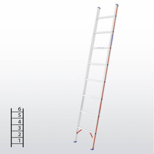 [012920] Escalera apoyable manual de un tramo para uso profesional con 6 peldaños - Dim.: 425 x 1880h mm - Aluminio