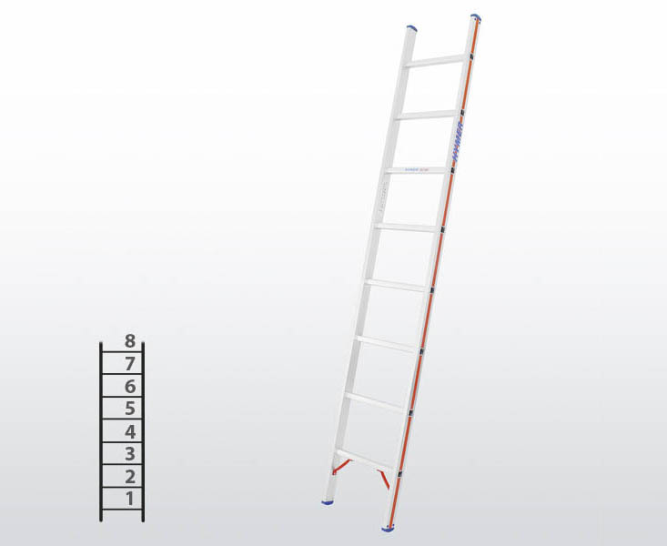 [012921] Escalera apoyable manual de un tramo para uso profesional con 8 peldaños - Dim.: 425 x 2440h mm - Aluminio