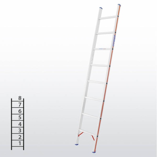 [012921] Escalera apoyable manual de un tramo para uso profesional con 8 peldaños - Dim.: 425 x 2440h mm - Aluminio