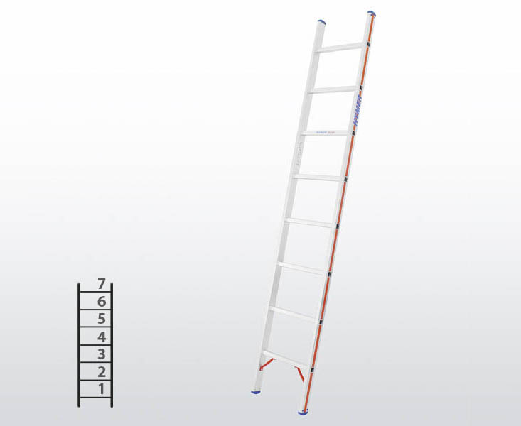 [012922] Escalera apoyable manual de un tramo para uso profesional con 7 peldaños - Dim.: 425 x 2160h mm - Aluminio