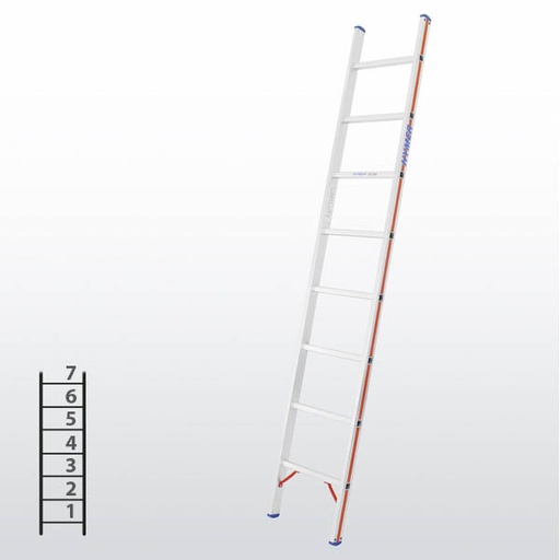 [012922] Escalera apoyable manual de un tramo para uso profesional con 7 peldaños - Dim.: 425 x 2160h mm - Aluminio