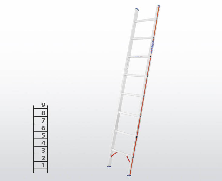 [012923] Escalera apoyable manual de un tramo para uso profesional con 9 peldaños - Dim.: 425 x 2720h mm - Aluminio