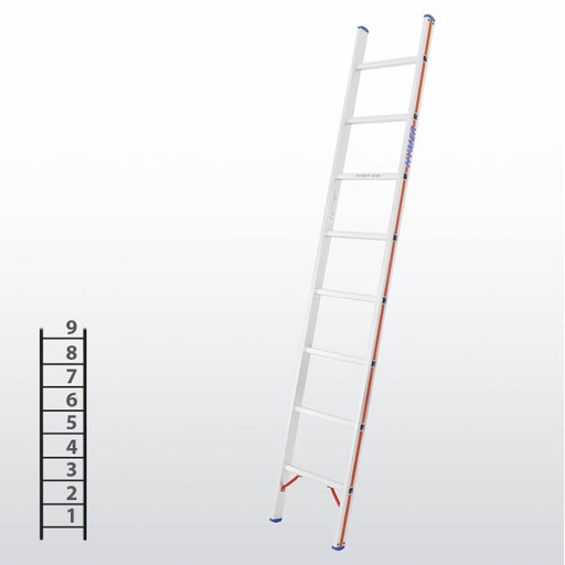 [012923] Escalera apoyable manual de un tramo para uso profesional con 9 peldaños - Dim.: 425 x 2720h mm - Aluminio