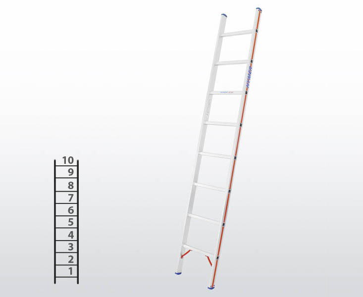 [012924] Escalera apoyable manual de un tramo para uso profesional con 10 peldaños - Dim.: 425 x 3000h mm - Aluminio