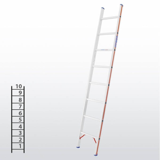 [012924] Escalera apoyable manual de un tramo para uso profesional con 10 peldaños - Dim.: 425 x 3000h mm - Aluminio