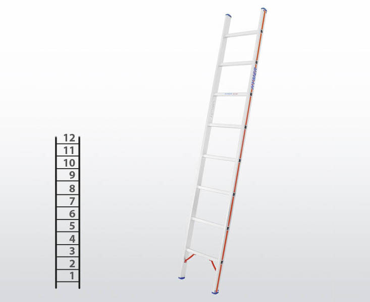 [012926] Escalera apoyable manual de un tramo para uso profesional con 12 peldaños - Dim.: 425 x 3560h mm - Aluminio