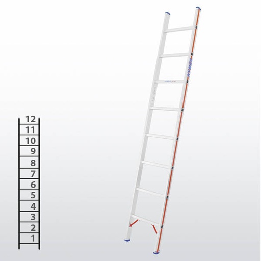 [012926] Escalera apoyable manual de un tramo para uso profesional con 12 peldaños - Dim.: 425 x 3560h mm - Aluminio