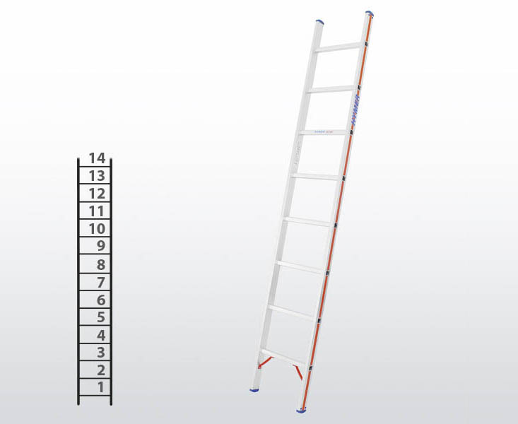 [012927] Escalera apoyable manual de un tramo para uso profesional con 14 peldaños - Dim.: 425 x 4120h mm - Aluminio