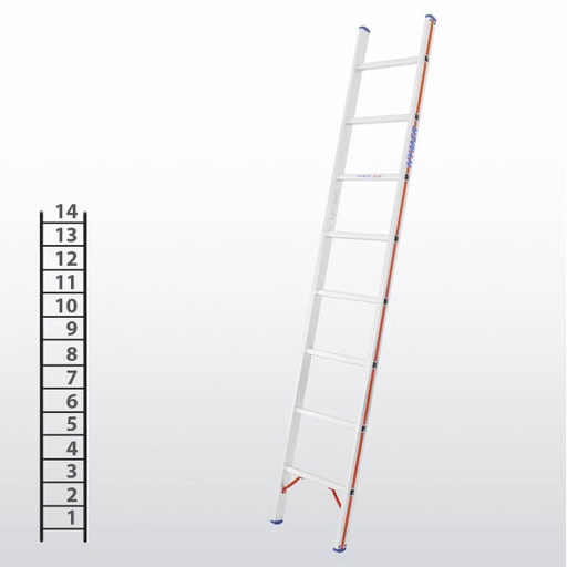 [012927] Escalera apoyable manual de un tramo para uso profesional con 14 peldaños - Dim.: 425 x 4120h mm - Aluminio