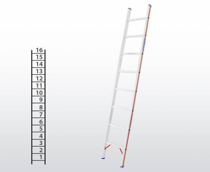 [012928] Escalera apoyable manual de un tramo para uso profesional con 16 peldaños - Dim.: 425 x 4680h mm - Aluminio