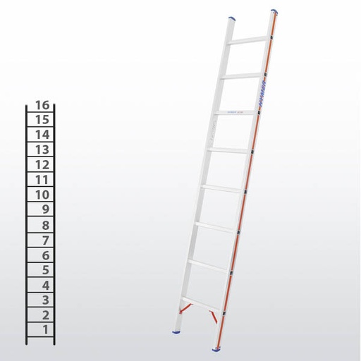 [012928] Escalera apoyable manual de un tramo para uso profesional con 16 peldaños - Dim.: 425 x 4680h mm - Aluminio