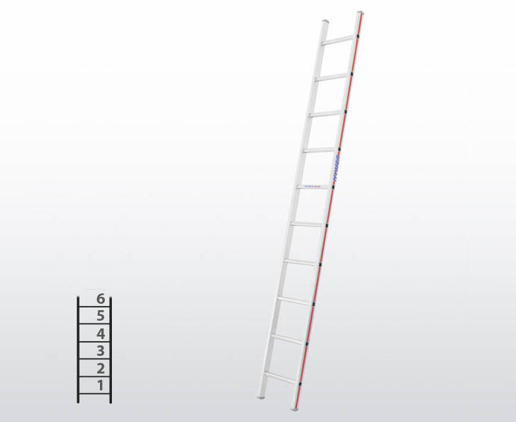 [012929] Escalera apoyable manual de un tramo para uso industrial con 6 peldaños - Dim.: 355 x 1780h mm - Aluminio