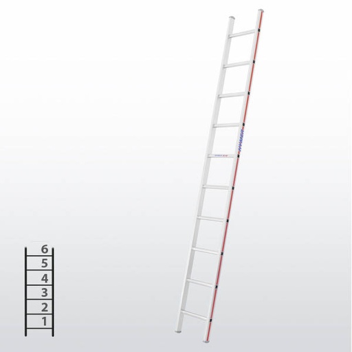[012929] Escalera apoyable manual de un tramo para uso industrial con 6 peldaños - Dim.: 355 x 1780h mm - Aluminio
