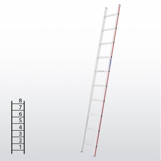[012931] Escalera apoyable manual de un tramo para uso industrial con 8 peldaños - Dim.: 355 x 2340h mm - Aluminio