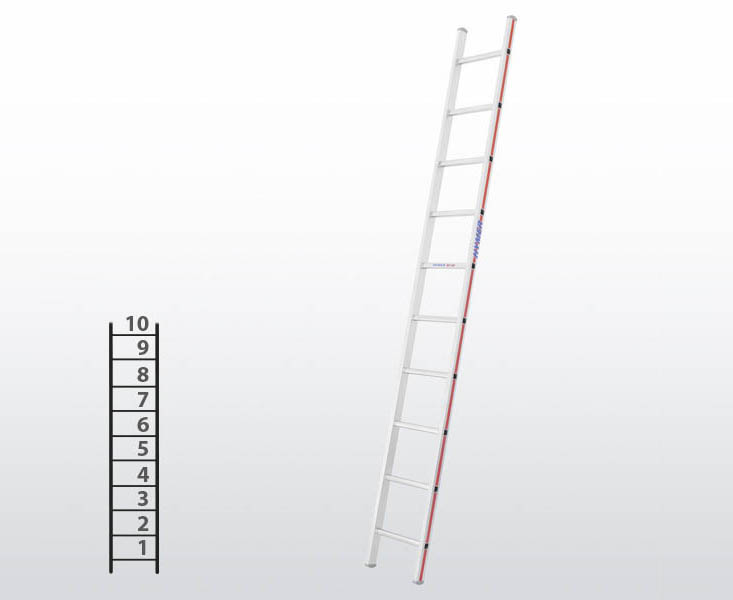 [012932] Escalera apoyable manual de un tramo para uso industrial con 10 peldaños - Dim.: 355 x 2900h mm - Aluminio