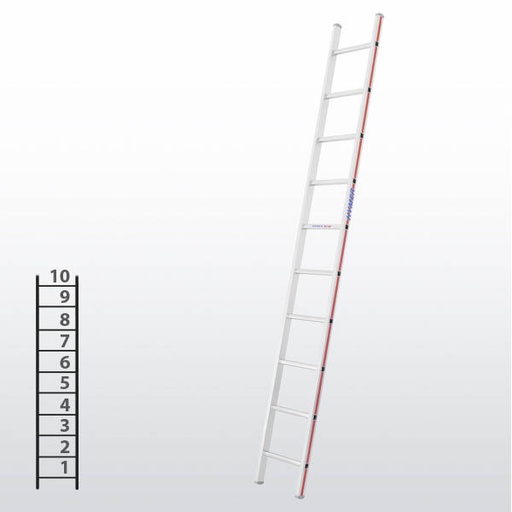[012932] Escalera apoyable manual de un tramo para uso industrial con 10 peldaños - Dim.: 355 x 2900h mm - Aluminio