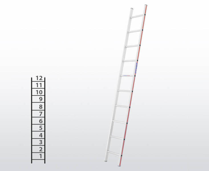 [012933] Escalera apoyable manual de un tramo para uso industrial con 12 peldaños - Dim.: 355 x 3460h mm - Aluminio