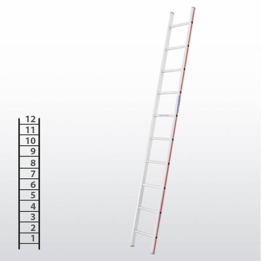 [012933] Escalera apoyable manual de un tramo para uso industrial con 12 peldaños - Dim.: 355 x 3460h mm - Aluminio