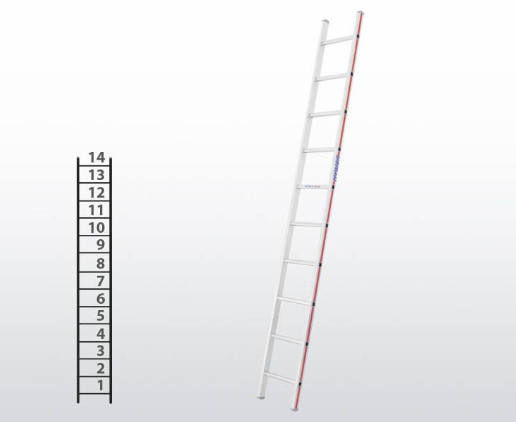 [012934] Escalera apoyable manual de un tramo para uso industrial con 14 peldaños - Dim.: 355 x 4020h mm - Aluminio