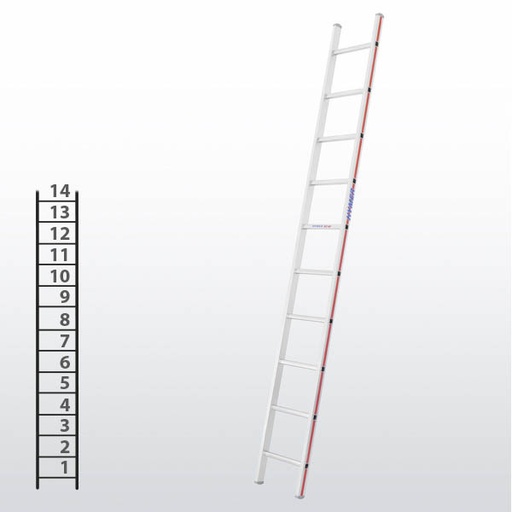 [012934] Escalera apoyable manual de un tramo para uso industrial con 14 peldaños - Dim.: 355 x 4020h mm - Aluminio