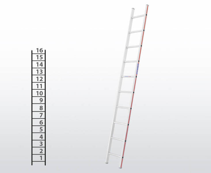 [012935] Escalera apoyable manual de un tramo para uso industrial con 16 peldaños - Dim.: 355 x 4580h mm - Aluminio