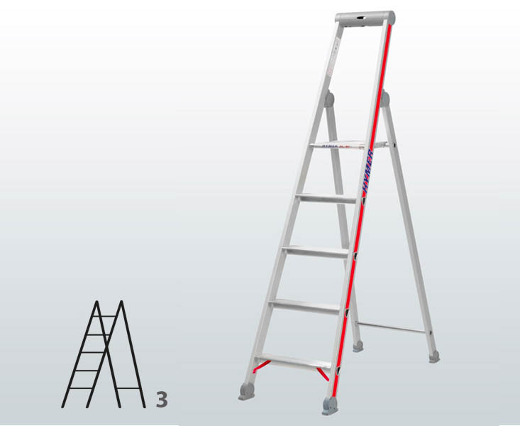 [012936] Escalera manual de tijera con acceso por 1 lado para uso industrial con 3 escalones - Dim.: 415 x 1370h mm - Aluminio