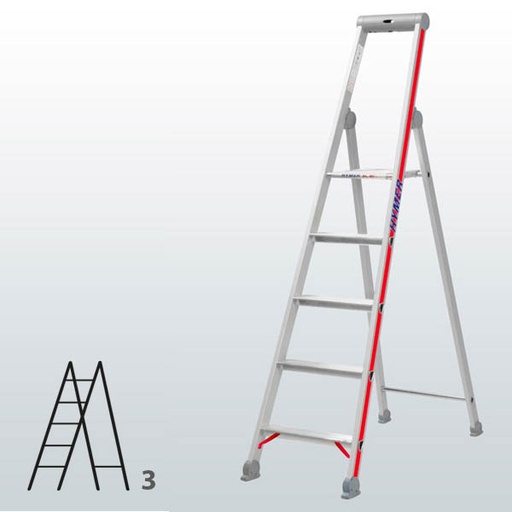 [012936] Escalera manual de tijera con acceso por 1 lado para uso industrial con 3 escalones - Dim.: 415 x 1370h mm - Aluminio