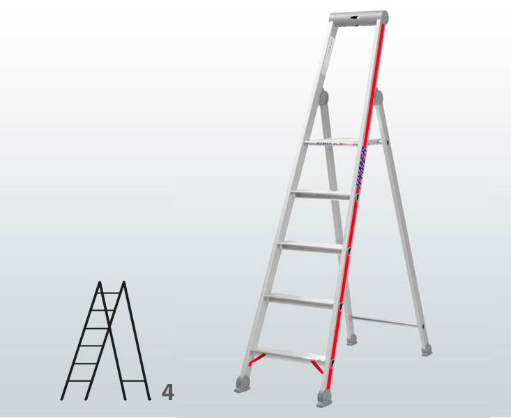 [012937] Escalera manual de tijera con acceso por 1 lado para uso industrial con 4 escalones - Dim.: 440 x 1620h mm - Aluminio