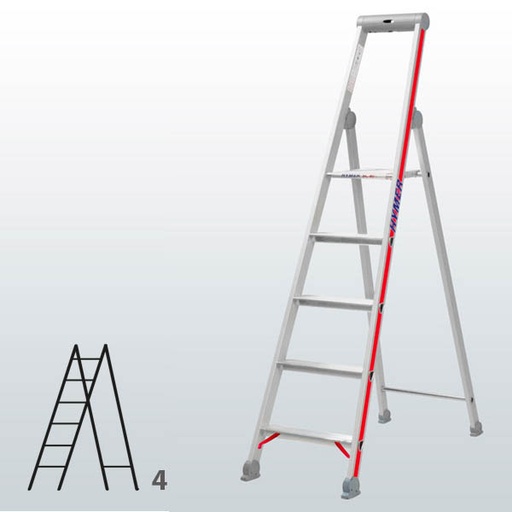 [012937] Escalera manual de tijera con acceso por 1 lado para uso industrial con 4 escalones - Dim.: 440 x 1620h mm - Aluminio