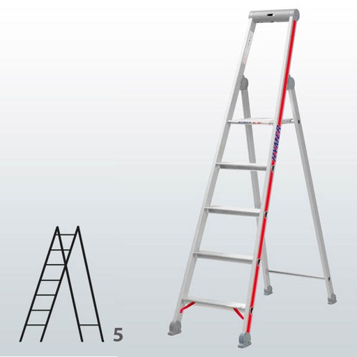 [012938] Escalera manual de tijera con acceso por 1 lado para uso industrial con 5 escalones - Dim.: 465 x 1870h mm - Aluminio