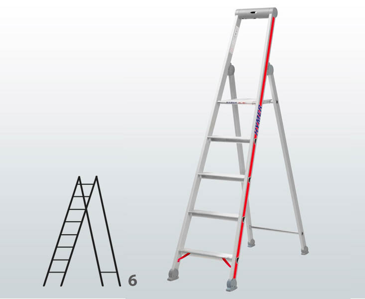 [012939] Escalera manual de tijera con acceso por 1 lado para uso industrial con 6 escalones - Dim.: 495 x 2120h mm - Aluminio