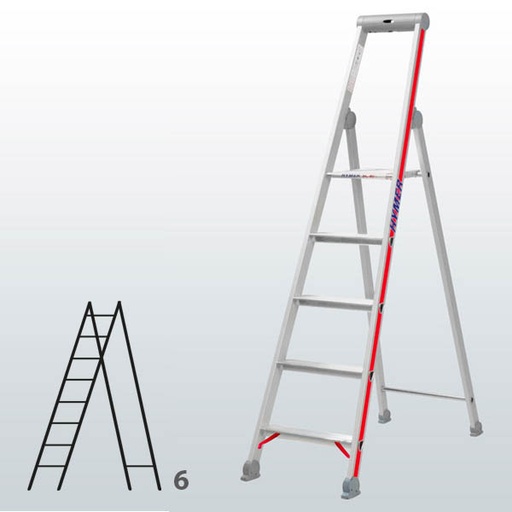 [012939] Escalera manual de tijera con acceso por 1 lado para uso industrial con 6 escalones - Dim.: 495 x 2120h mm - Aluminio